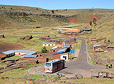 ペルーのシルスタニ遺跡の村