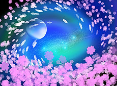 宇宙の銀河に渦巻く桜吹雪