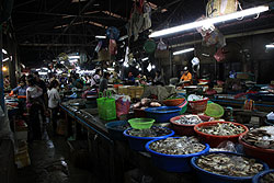 カンボジアのオールドマーケットの魚売り場