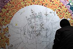 ラダックのヘミス・ゴンパの壁画の作成風景