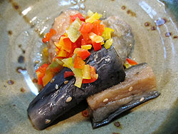 奥久慈の蒟蒻、鱒と野菜のマリネ