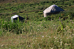 キルギスのカラコル渓谷のユルタ