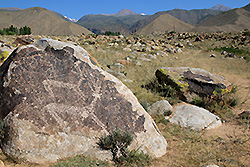 キルギスの岩絵野外博物館の山ヤギの岩絵