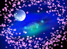 宇宙と月と桜吹雪のイメージ