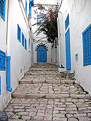 チュニジアのシディ・ブ・サイドの路地